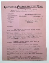 1923 Compagnie Commerciale Du Nord Great Britain Limited Letterhead French - £13.55 GBP
