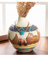 Southwestern Aztec Mayan Desert Mountains Dreamcatcher Feathers Floral Vase - $49.83 CAD