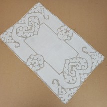 Vintage Embroidery w/ Heart Cutouts Beige Dresser Doily Approx 16x10 Inch (70) - $13.10