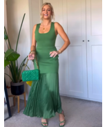 ZARA BNWT 2025. GREEN PLEATED KNIT COMBINATION DRESS STRAPS 4192/055/500 - $94.81