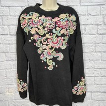 Vintage Boaz Womens Black Tunic Sweater Pearl Beaded Embroidered Size 18/20 80s - £39.52 GBP