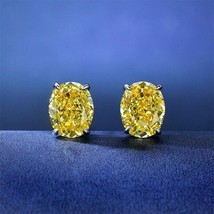 4Ct Oval Cut Yellow Citrine Solitaire Stud Earrings In 14K White Gold Finish - £70.78 GBP