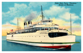 Michigan State Auto Ferry Petoskey Straits of Mackinac Vintage Postcard Unposted - £3.83 GBP