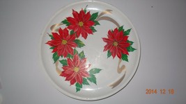 Vintage Poinsettia Christmas thick Plastic Round Serving Cookie Tray - £16.54 GBP