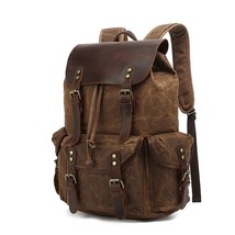 Casual Oil Wax Canvas Backpacks Vintage Waterproof Large Capacity Travel... - £96.86 GBP