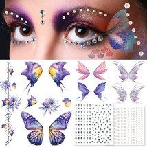 8 Glitter Makeup Butterfly Face Tattoos Stickers 2 Face Gems Hair jewels Pearl S - £16.48 GBP