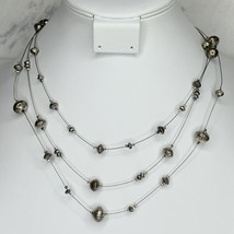 Chico&#39;s Triple Strand Silver Tone Beaded Wire Necklace - £13.21 GBP