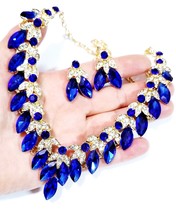 Blue Crystal Necklace, Necklace Earring Set, Rhinestone Pageant Jewelry, Gift fo - £49.15 GBP