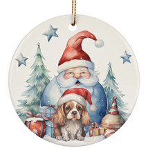 Cute Cavalier King Puppy Dog &amp; Santa Claus Christmas Ornament Ceramic Gift Decor - £11.83 GBP
