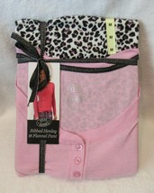 Steve Madden Pajama Set Ribbed Henley &amp; Flannel Pant LT Pink Women&#39;s Sz ... - $419.71 MXN
