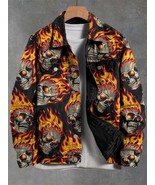 Men&#39;s Flaming Skull Art Print Denim-Like Long Sleeve Shirt - £35.68 GBP