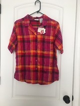 White Stag Women&#39;s Pink &amp; Orange Plaid Button Up Shirt Size Medium  - $30.07