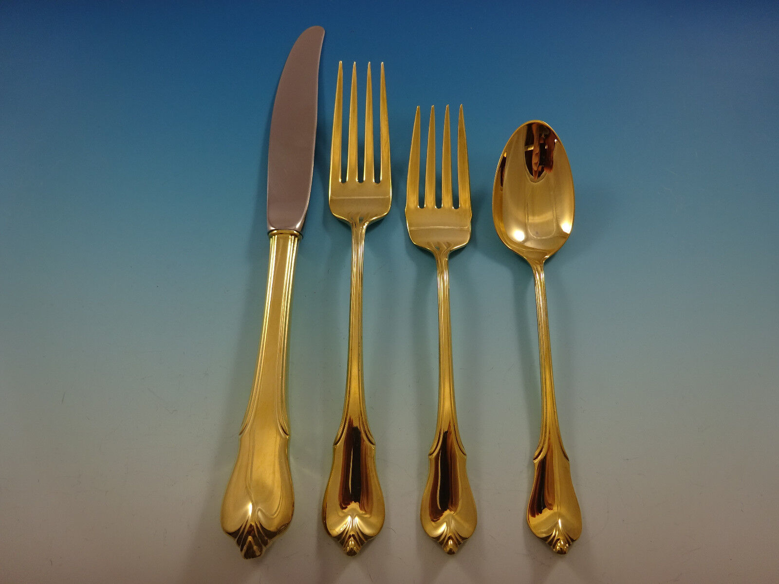 Grand Colonial by Wallace Sterling Silver Flatware Service 8 Set Gold Vermeil - $2,767.05