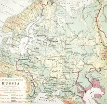 1916 Map Russia Scandinavia Siberia Caspian Physical Political Boundarie... - $552.13 MXN