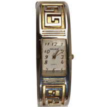 Gruen Watch Women Gold Tone Greek Key Hinged Cuff Bracelet Untested As Is - £9.71 GBP