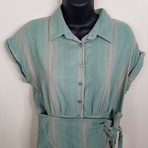Francescas Dress Womens Medium Blue Rain Faux Wrap Green Button Up Front - £7.02 GBP