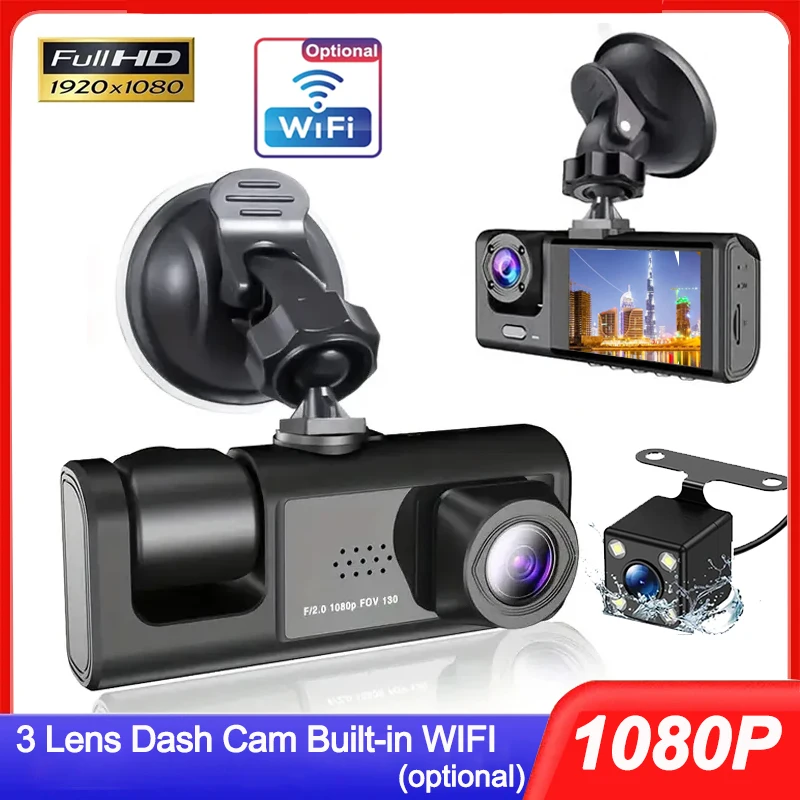 3 Channel Car Dvr WIFI Dash Cam for Cars Recorder Video Rear View Camera for - £12.93 GBP+