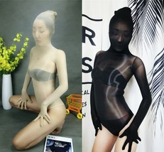 Women 8D Ultra Shiny High Fork Jumpsuits Long Sleeve Bodystockings Gloves &amp; Mask - £21.15 GBP