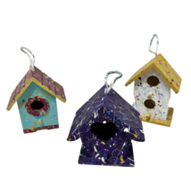 Easter or Christmas Ornaments Wooden Splatter Painted Birdhouses 3.75&quot; t... - £8.51 GBP