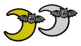 Moon with Bat Embroidered Applique Iron On Patch 2.35&quot; x 2&quot; RIP Cross Halloween  - £4.39 GBP