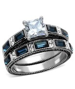 Princess Cut Clear and Blue CZ Wedding Set Stainless Steel TK316 - $31.44 CAD