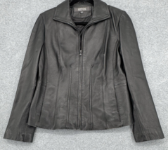 Kenneth Cole Reaction Black Leather Jacket Womens Medium Zip Front Moto ... - $69.29