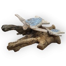 Wood Turtles on Root Wood Decor Maritime Water Sea Mediterranean Decoration - $63.71