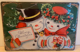 Merry Christmas Vintage Look Snowmen Tin Metal Sign 8 X 11” - $12.86