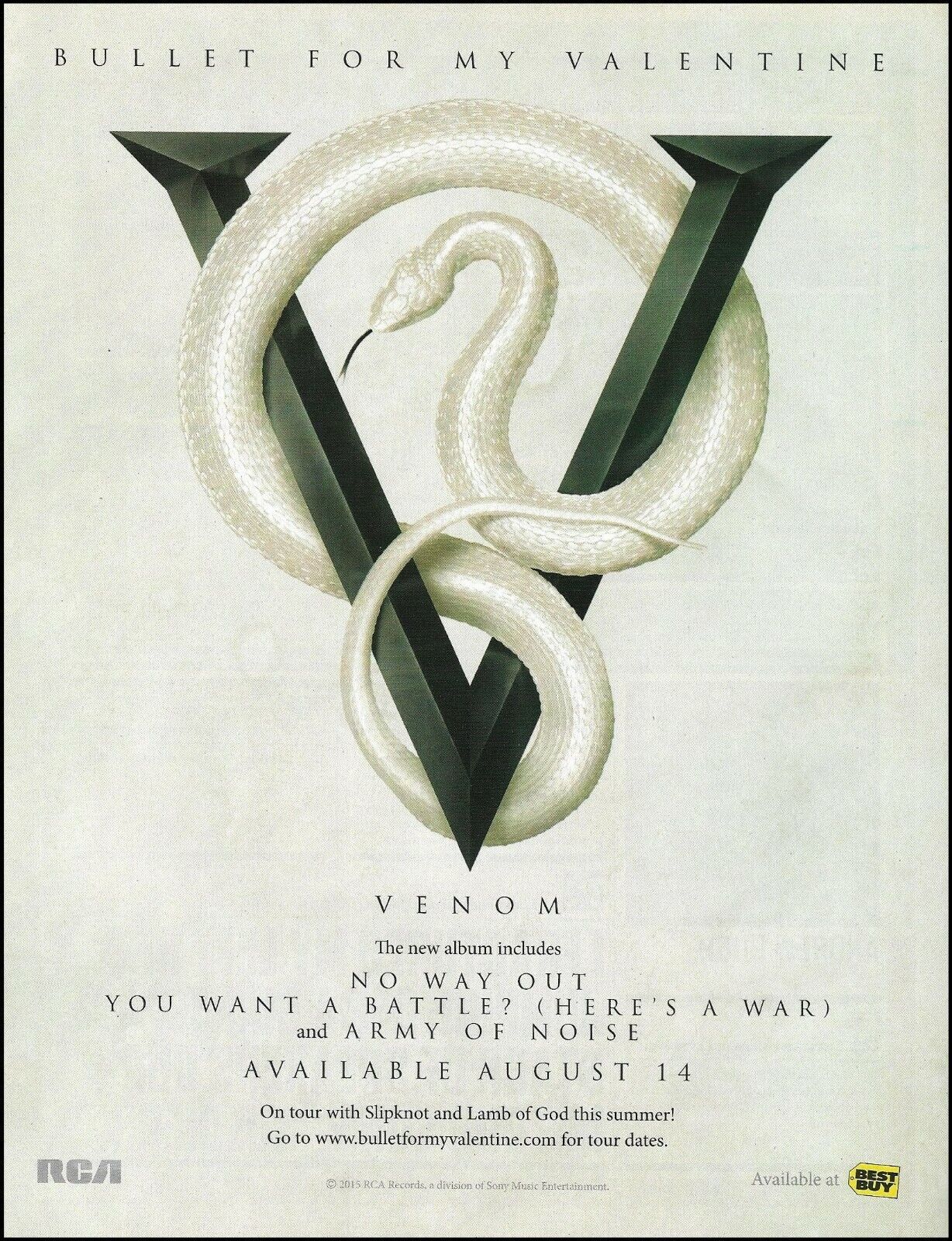 Bullet for My Valentine Venom 2015 album advertisement RCA Records ad print - $4.50
