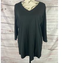 J Jill Side Button Tunic Tee Shirt Womens Size S Long Sleeve V Neck Black Soft - £7.38 GBP