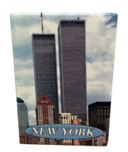 New York City NY Twin Towers Photo Magnet Fridge Souvenir Vtg 3x2 inch - £5.51 GBP
