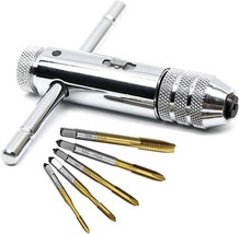 Qisf Adjustable Silver T-Handle Ratchet Tap Holder Wrench With 5Pcs, Shaped Tap - $39.92