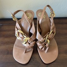 VINCE CAMUTO Womens Brown Chain Melzie Sculpted Heel Leather Heeled Sand... - $29.69
