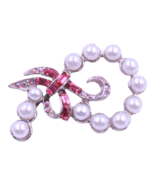 Vintage Rose Pink Rhinestone Bow Brooch Made with Swarovski Faux Pearls - £12.46 GBP