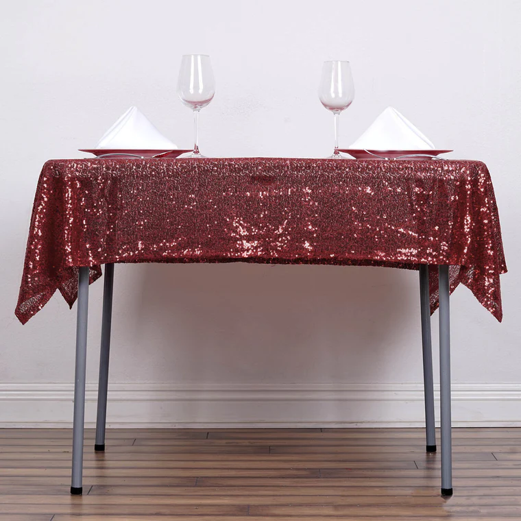 Burgundy - 54&quot; Tablecloths LUXURY COLLECTION Duchess Sequin Square Wedding - £33.07 GBP