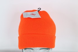 NOS Vintage Streetwear Blank Winter Knit Beanie Hat Cap Blaze Orange Acrylic - £25.85 GBP