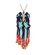Vintage Multicolor Seed Beads Indian Tribal Necklace Gold Tone Feather J... - €21,21 EUR