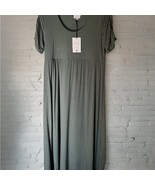 The Nines by Hatch Maternity Maxi Dress Ruched Sleeves Olive Green Sz M NWT - £19.27 GBP