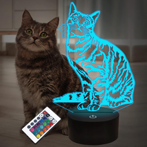 Cat Pet Gifts for Kids Girls,3D Illusion LED Cat Lamp Night Light with Remote Co - £22.04 GBP