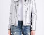 HELMUT LANG Womens Jacket Classic Astro Moto Solid Modern Silver Size L ... - $217.41