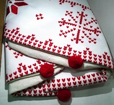 Ashland 48&quot; inch Christmas Tree skirt white and red snowflake hearts pom... - $24.75