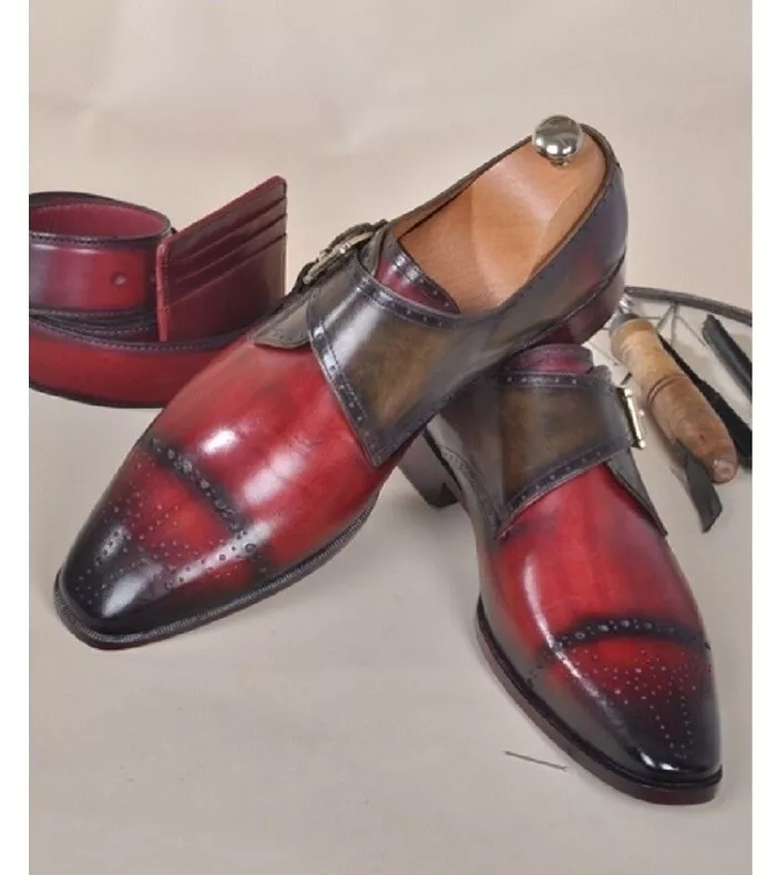 Handmade Mens Full Grain Italian Leather Single Buckle Monk Strap Luxury Shoe - £126.41 GBP