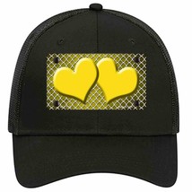 Yellow White Quatrefoil Hearts Oil Rubbed Novelty Black Mesh License Plate Hat - £23.16 GBP