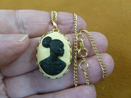 CA10-184) RARE African American LADY ivory + black CAMEO brass pendant necklace - £21.63 GBP