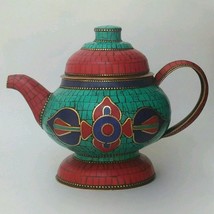 Tibetan Buddhist Stone Setting Decorative Teapot 5&quot;  - Nepal - £98.73 GBP