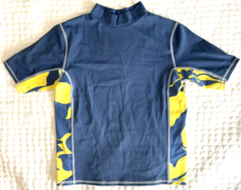Lands&#39; End Blue and Yellow High Neck Short Sleeve Swim Shirt Kids 10-12 - £17.30 GBP