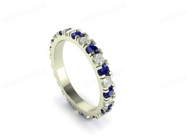 Blue Sapphire Stone Modern Art Deco Unique Promise Women Band Ring Jewelry - £43.50 GBP