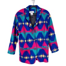 DWSF Fleece Southwestern Jacket M Womens VTG Purple Green Pink Toggles Aztec USA - £18.39 GBP