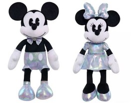 Disney 100 Mickey &amp; Minnie Mouse Silver Plush Set Disneyland Anniversary D100 - £31.06 GBP