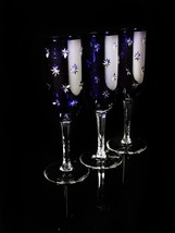 Faberge Galaxie Cobalt Blue Crystal Flute Glasses Set of 3. Measure 8.5" Tall